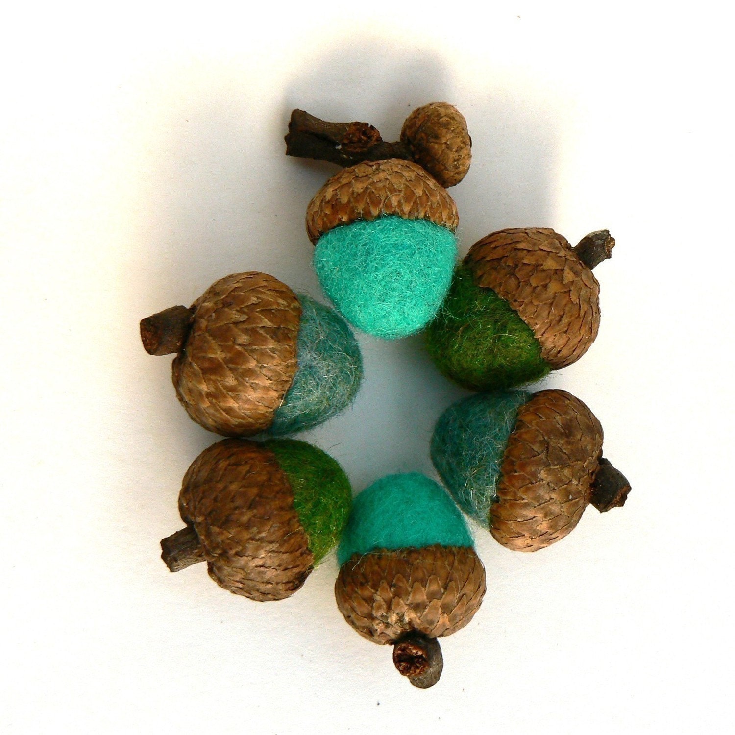 Needle Felted Acorns, 6 Turquoise Wool Home Decor Teal Blue Green Handmade Waldorf Woodland Natural Nature Autumn Fall Thanksgiving Country