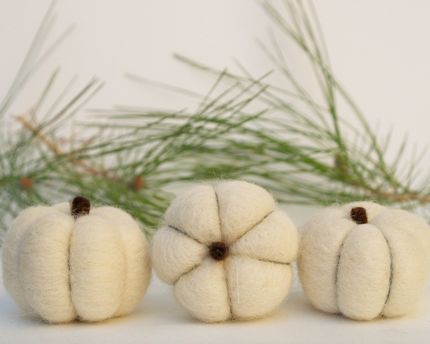 Pumpkins White Felted , Felt Wool Winter Wonderland Home Decor whimsical thanksgiving handmade Country Harvest decorating needle Fairyfolk