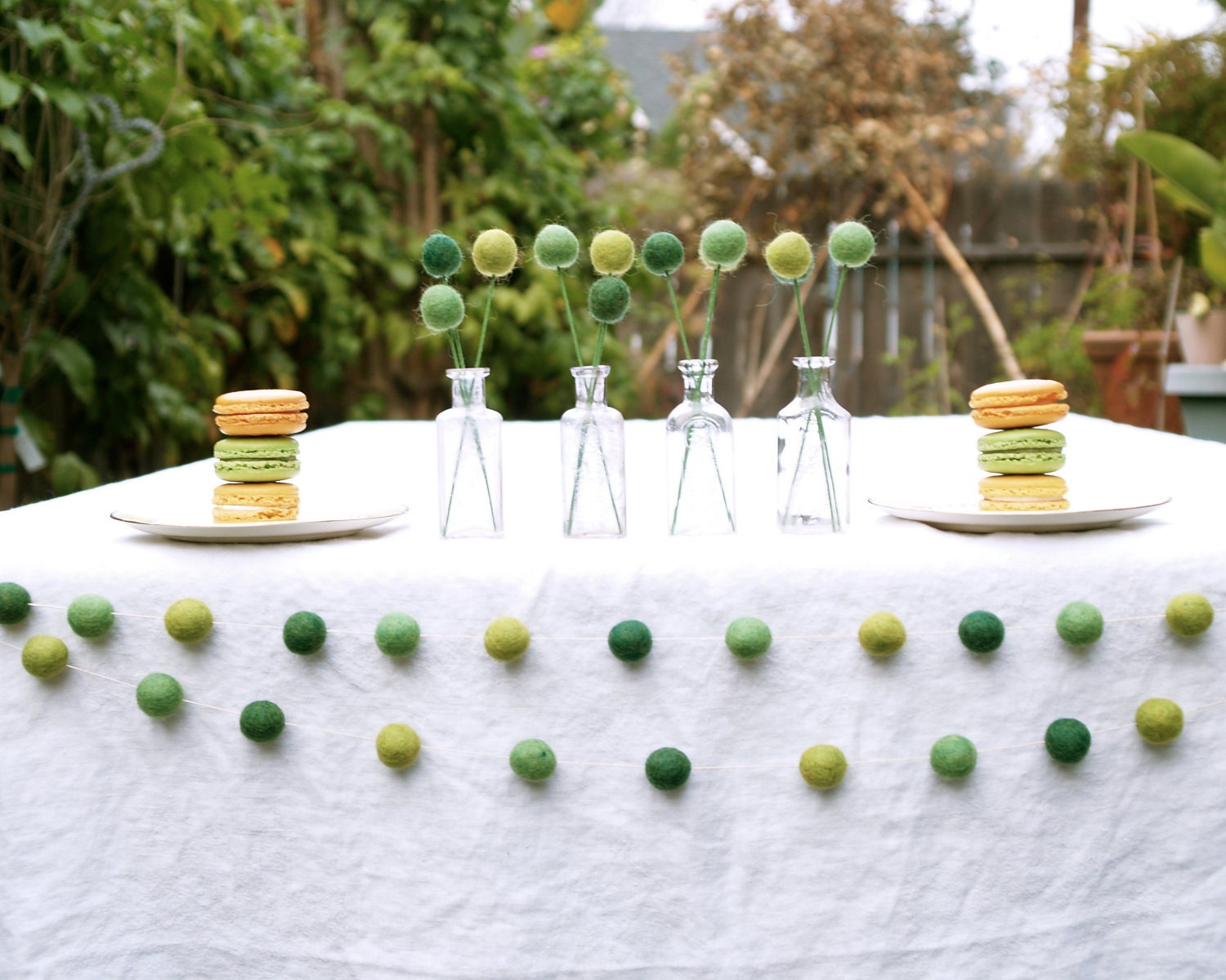 Green Garland Country Wedding Baby Shower Decorating party needle felt fun entertaining banner flag Craspedia Cake Table St Patrick Day