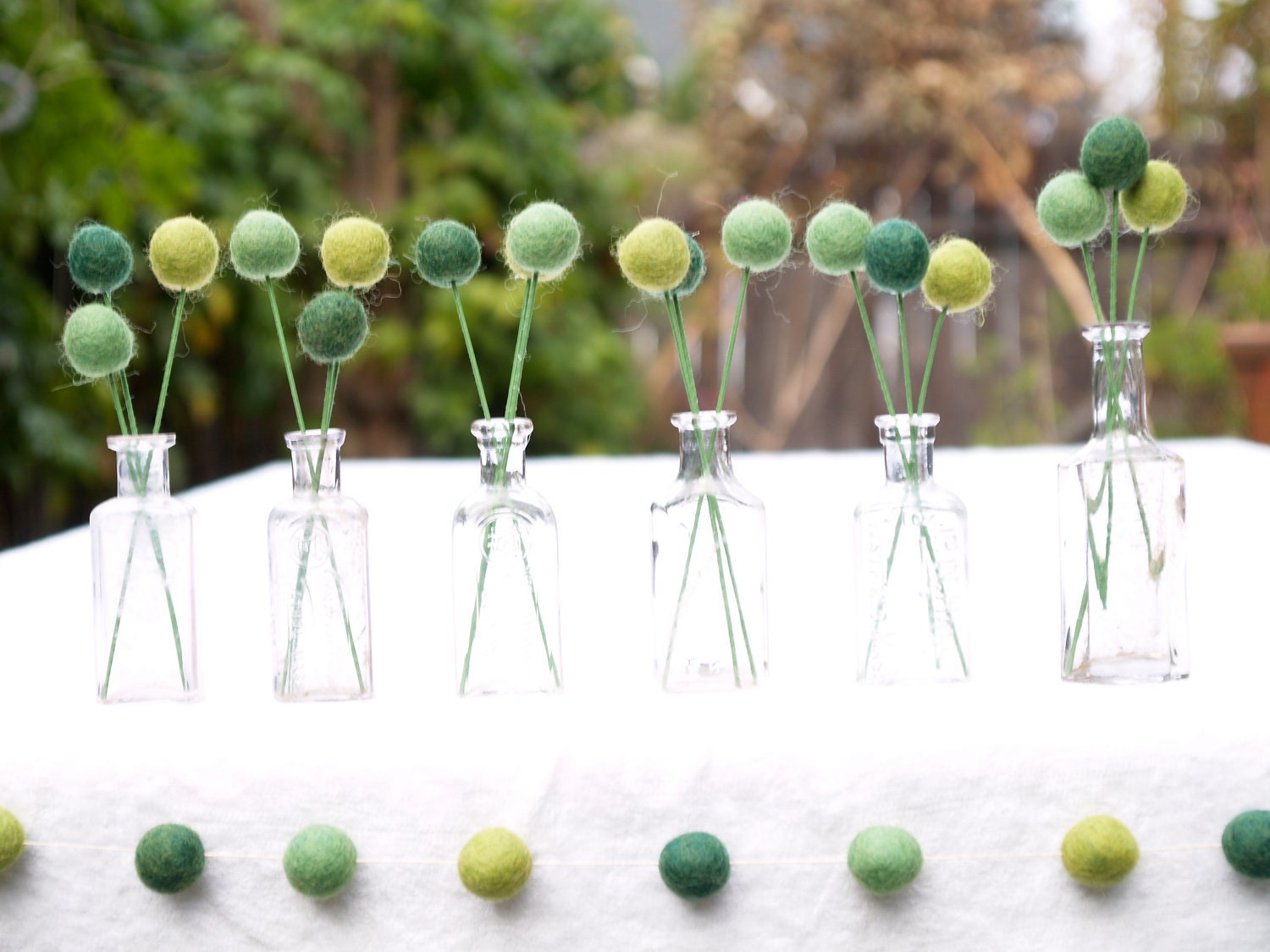 Green Garland Country Wedding Baby Shower Decorating party needle felt fun entertaining banner flag Craspedia Cake Table St Patrick Day
