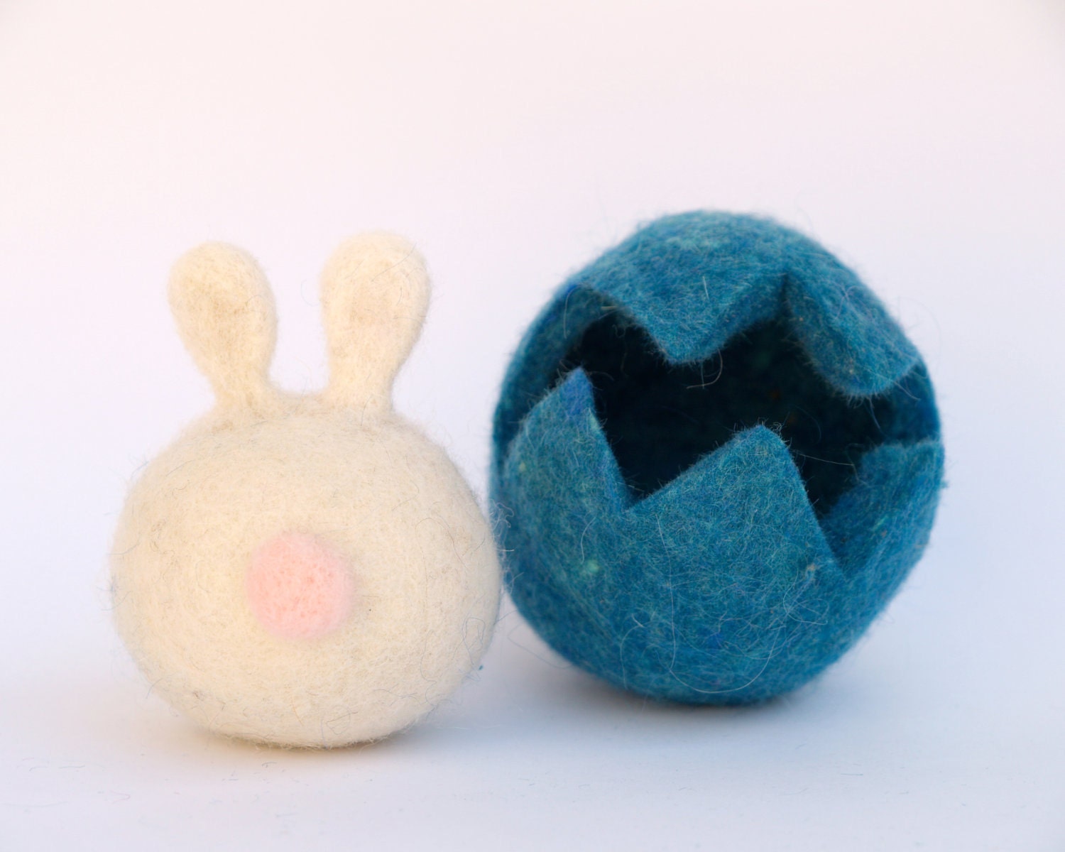 Blue Easter Bunny in a Blue Easter Egg . Needle Felted Wool toy for Boys - Waldorf - Fairyfolk - The Magic Onions