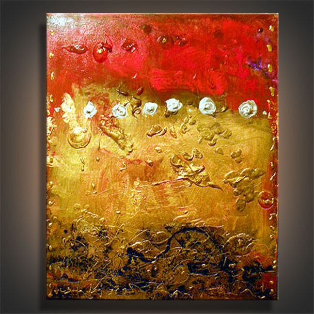 textured abstract painting art original painting steampunk thick paint metallic palette knife 16 x 20