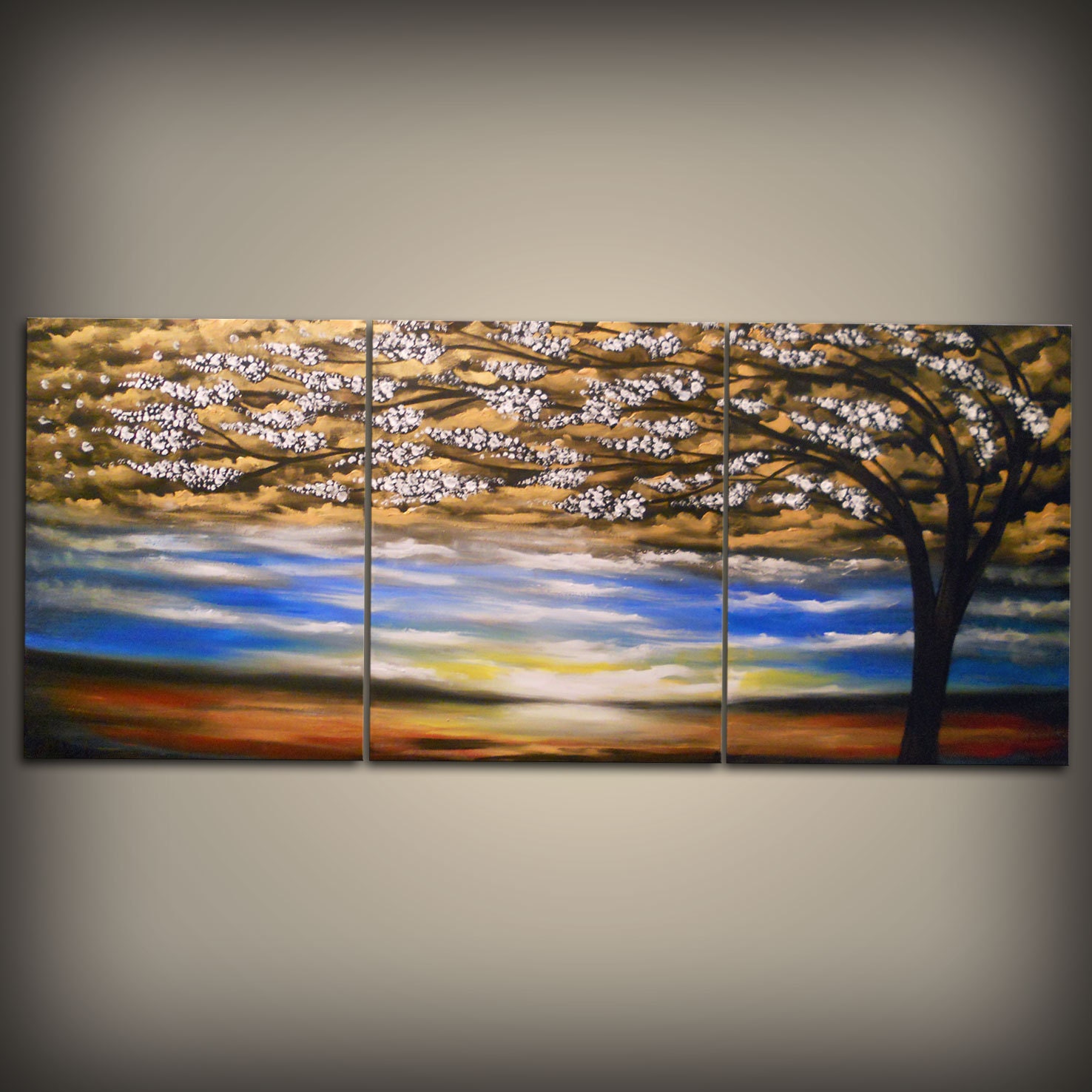 abstract painting art thick paint palette knife tree painting steampunk metallic gold bronze 66 x 28 texture original painting landscape