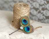 Peacock Bobby Pin Feather Hair Piece in Blue Beauty- Ready to Ship - winter fashion hair pretty modern rustic women teen girl gift ideas