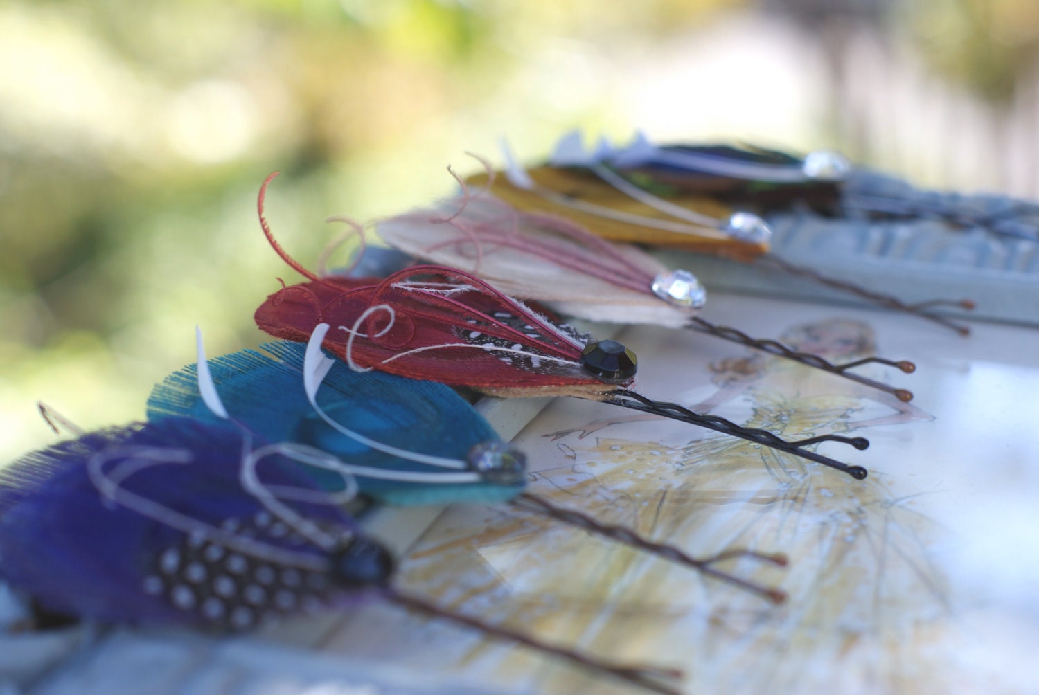 Peacock Hair Pins Set of Four - YOU CHOOSE - Wedding Accessory, Hair Feather, Hair Pins, Peacock Wedding, Unique Gift