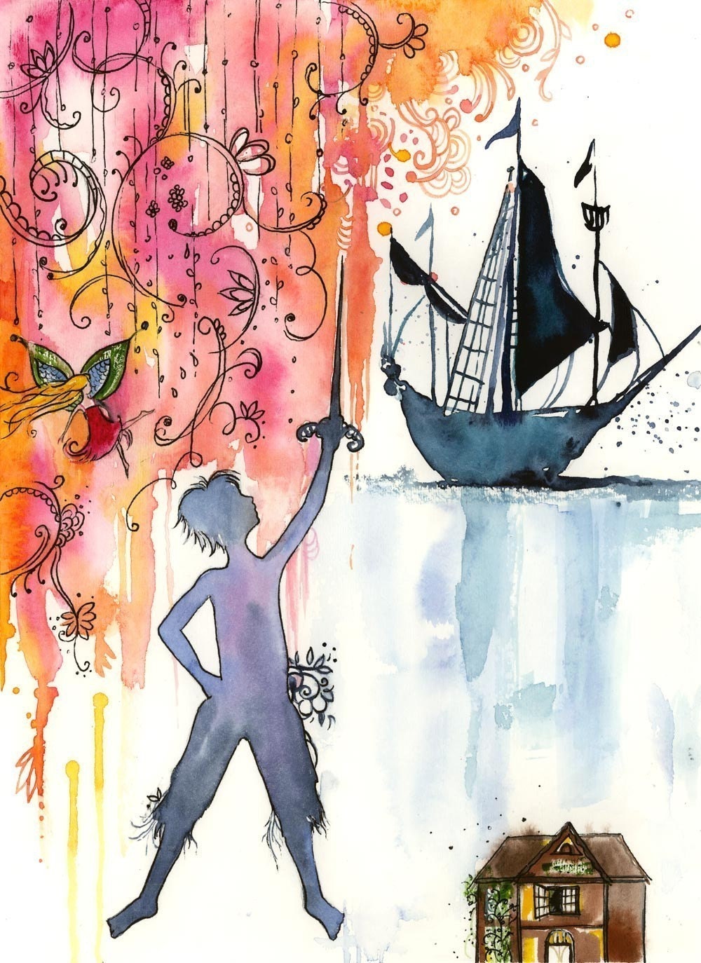 Peter Pan and Tinkerbell-Neverland-Large Archival Print