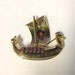 Vintage mid century damascene asian inspired dragon boat brooch, enamel made in spain