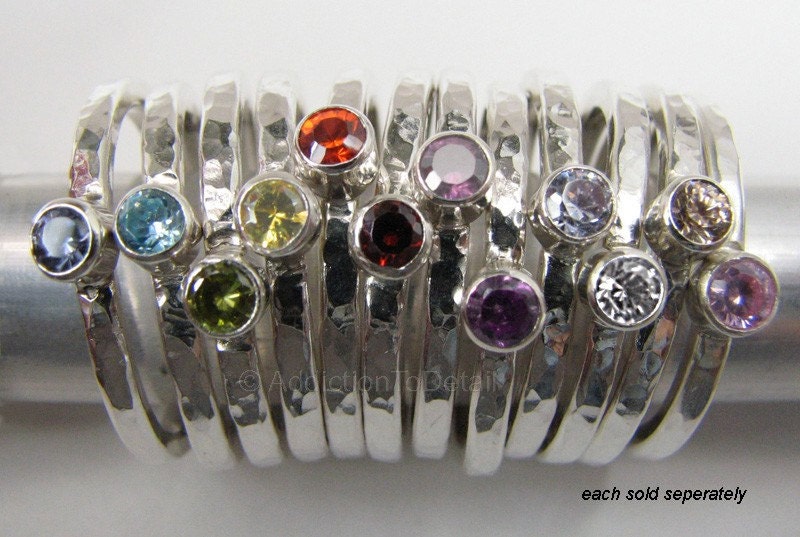 2 Birthstone Stacking Rings Sizes 8 and a half thru 10 for Mothers Day