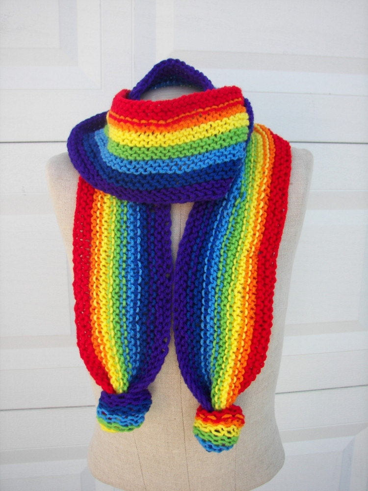 Cheerful Hand Knit RAINBOW Long SCARF Vegan