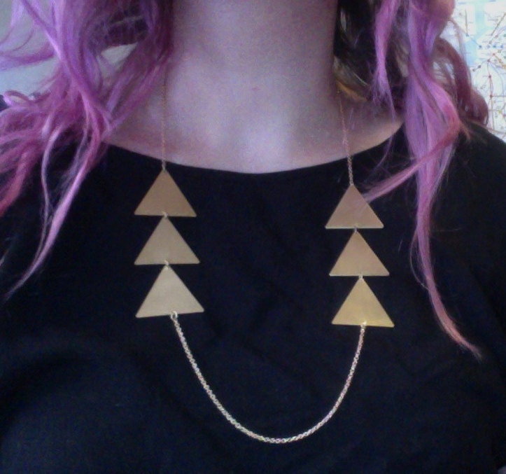 Triangle statement necklace, Triple triangles times two necklace