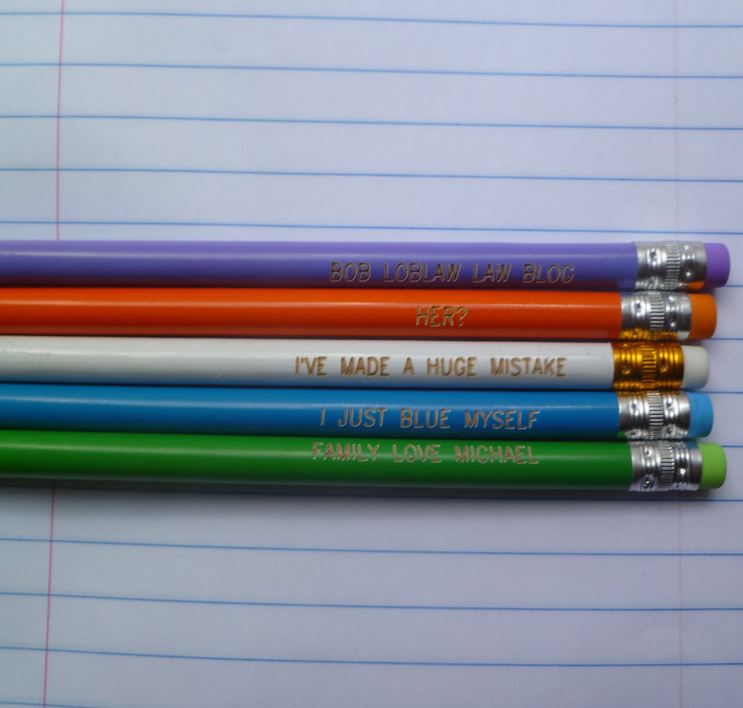 Arrested Development inspired pencil set, SET 1. I just blue myself, bluth company