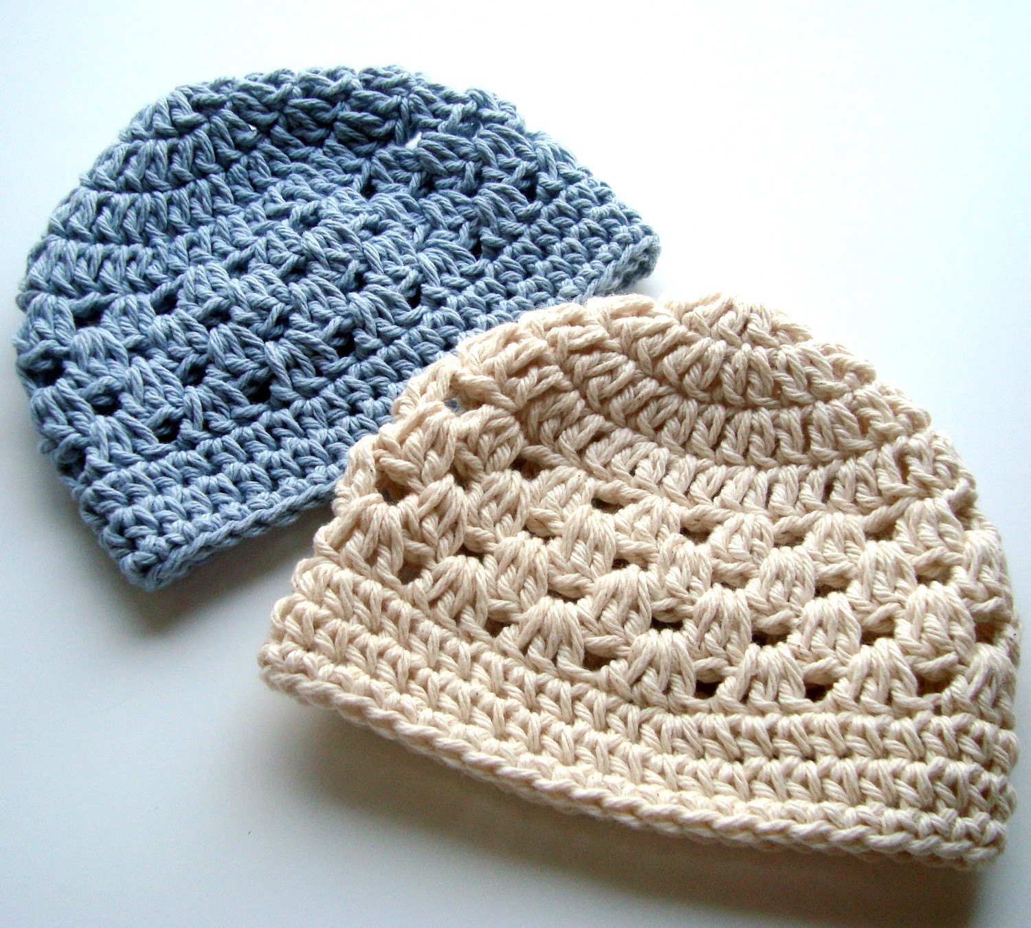 Crochet baby Hat, Crochet Toddler Hat, Set Of Two, Plain Cotton Crochet Beanie Hats-Made to order in your size and color  choices