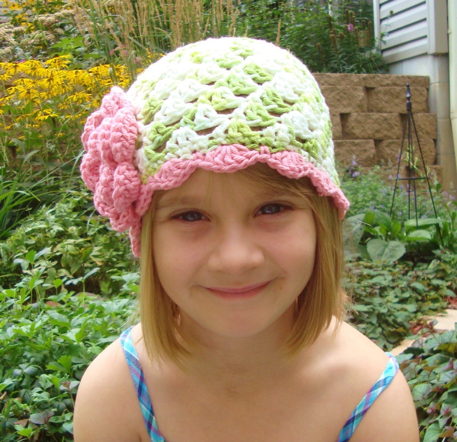 Crochet Hat, Crochet baby Hat, Crochet Toddler Beanie Hat, Lime Green, White, Rose Pink, MADE TO ORDER