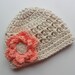 Crochet baby Hat, Girls Cotton Beanie Hat, Ecru and Coral, MADE TO ORDER