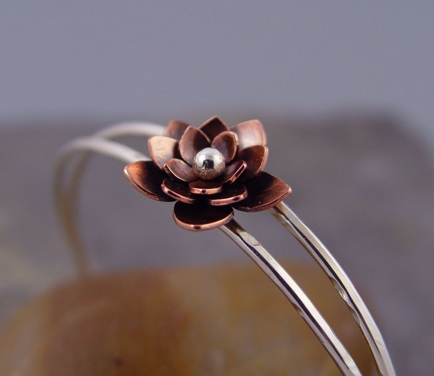 Lotus Blossom Cuff - Silver and Copper