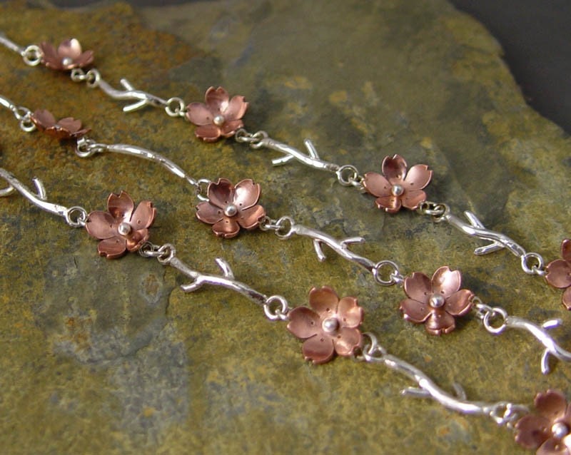 Cherry Blossom Branch Bracelet - Metalsmithing, MADE TO ORDER, Plum Blossom