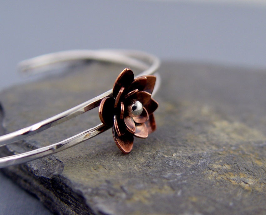 Lotus Blossom Cuff - Silver and Copper