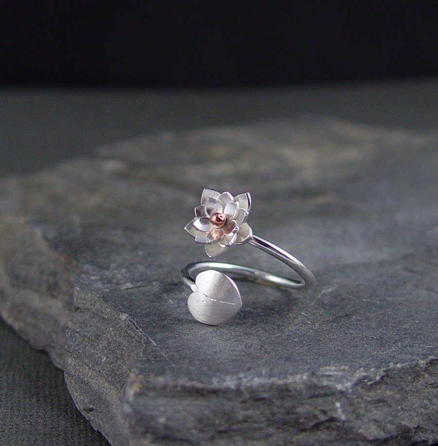 Reserve for Metaldoll - Silver Lotus Blossom and Lily pad Adjustable Ring, Metalsmithed, Simple Jewelry