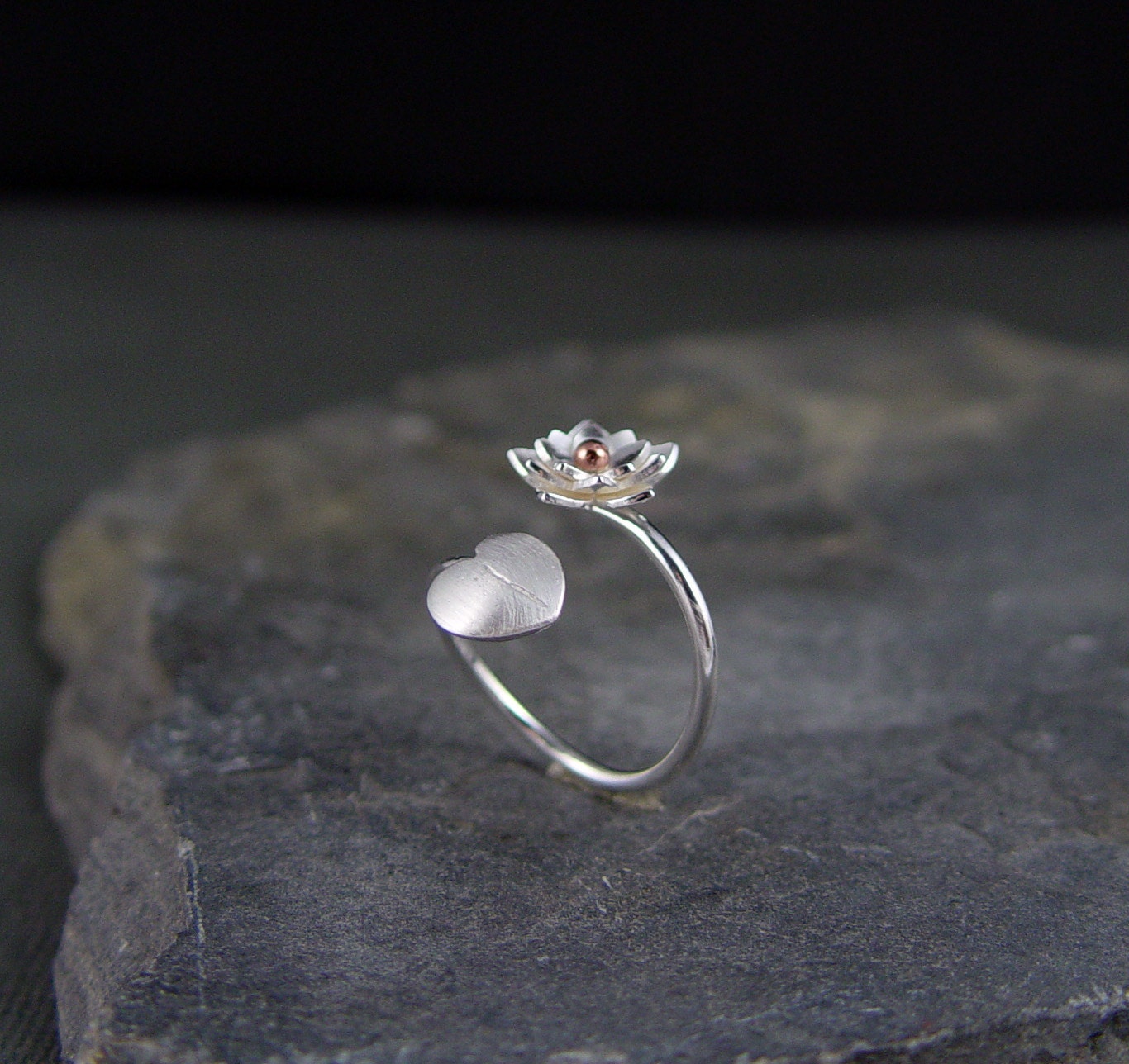 Reserve for Metaldoll - Silver Lotus Blossom and Lily pad Adjustable Ring, Metalsmithed, Simple Jewelry