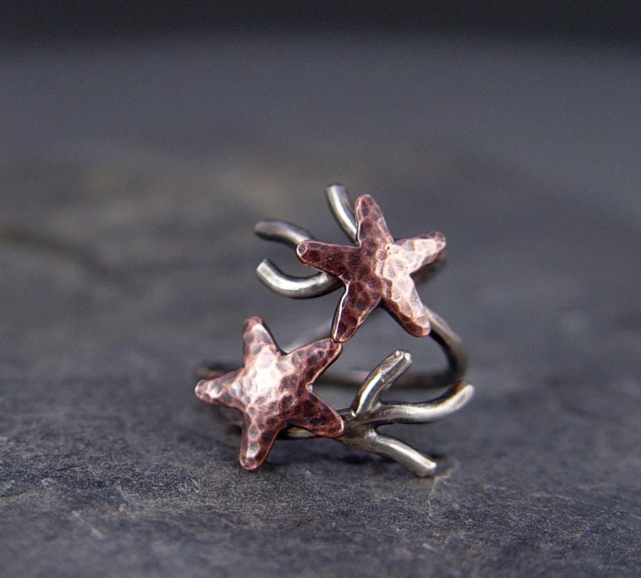 Copper Starfish Coral Branch Adjustable Ring, Star ring, Starfish Ring, MADE to ORDER, Ocean Jewelry, Gifts under 40.00, Handmade