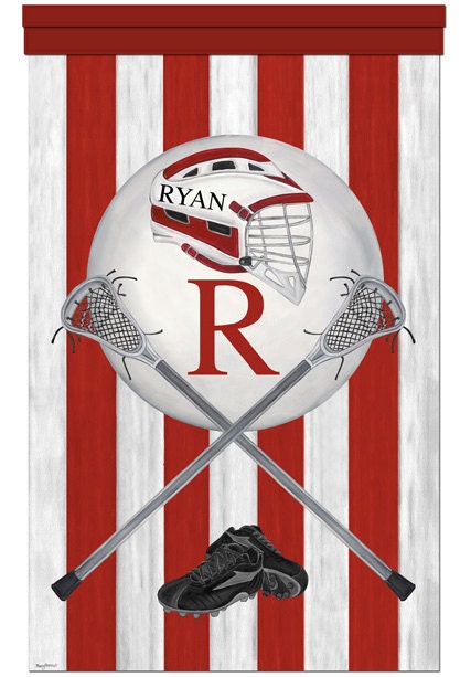 Lacrosse Vintage Sports Collection / Wall Hanging Mural Red Bedroom Boy Teenager Bedding Wall Decor Personalized