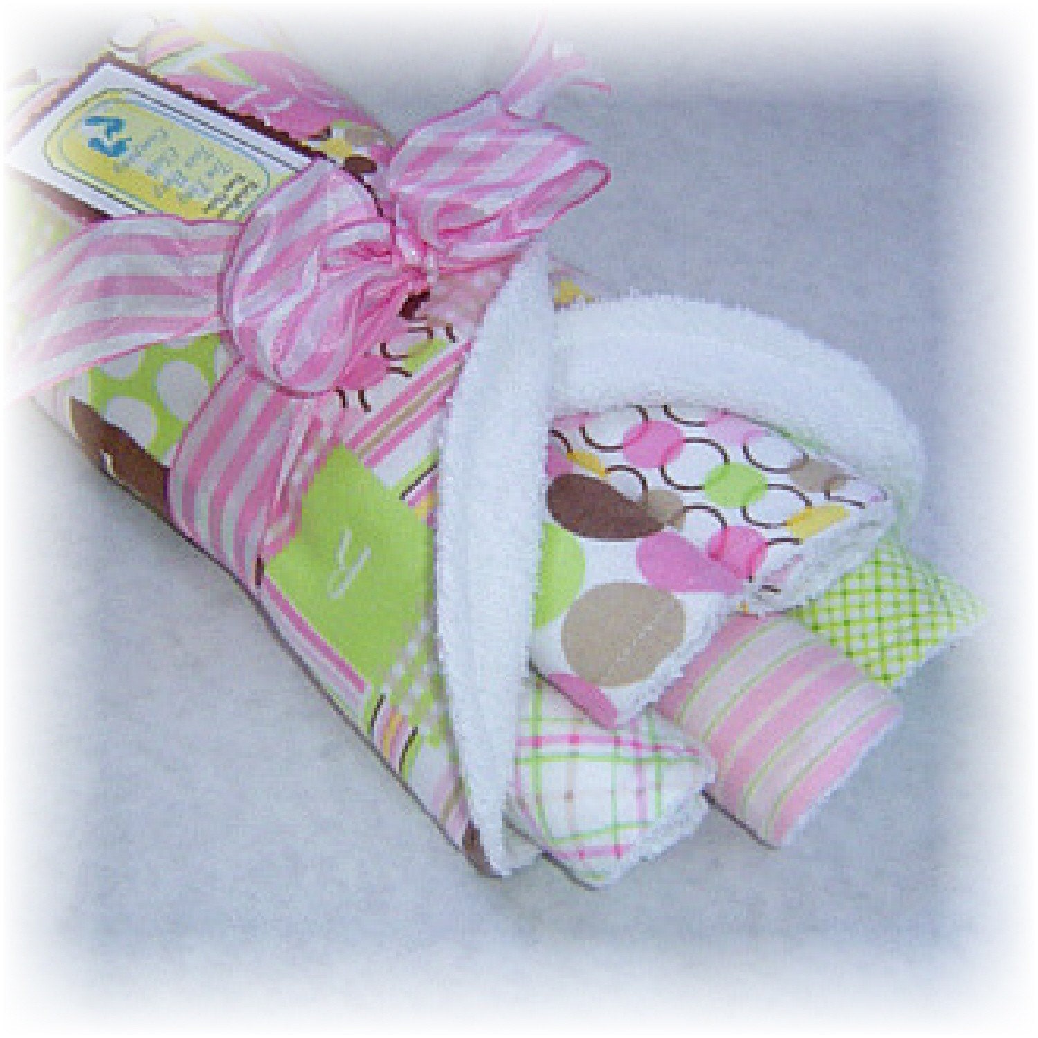 Set of 6 Contoured Terry Cloth n Flannel Burp Cloths - Pink, Brown n Green Dots