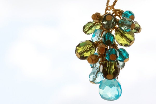 Chandelier, Dangle, Drop, Aqua Earrings, Beadwork, Beaded, Blue, Green, Gold Filled, Turquoise, Wire Wrapped, Party Earrings, Boho Gypsy
