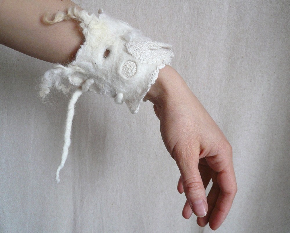 Nuno Felted Bracelet  Cuff Eco White