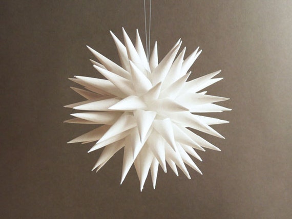 Polish Star, Christmas Tree Decoration, Holiday Ornament, White Paper, Star Urchin - 3 inch - Modern White