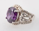 Size 5.25 Bright Sterling and Purple Glass Vintage Ring