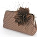 Brown Bridesmaids Clutch with Handmade Feather Flower Brooch / fascinator 8-inch WINTER GARDEN PASSION