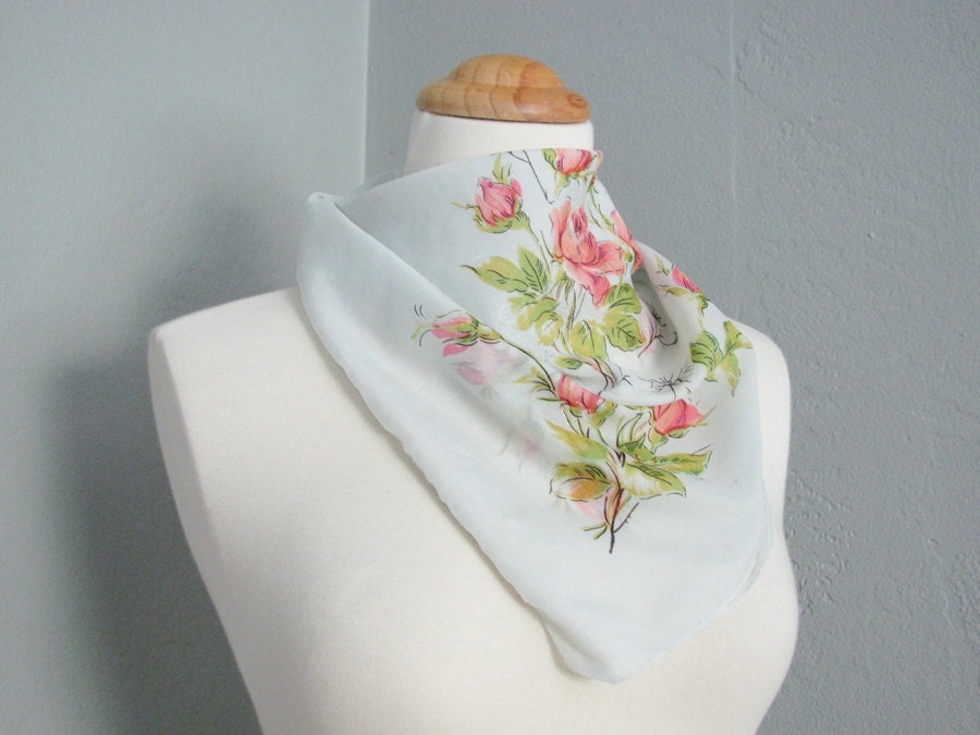 vintage sheer silk pretty floral scarf.