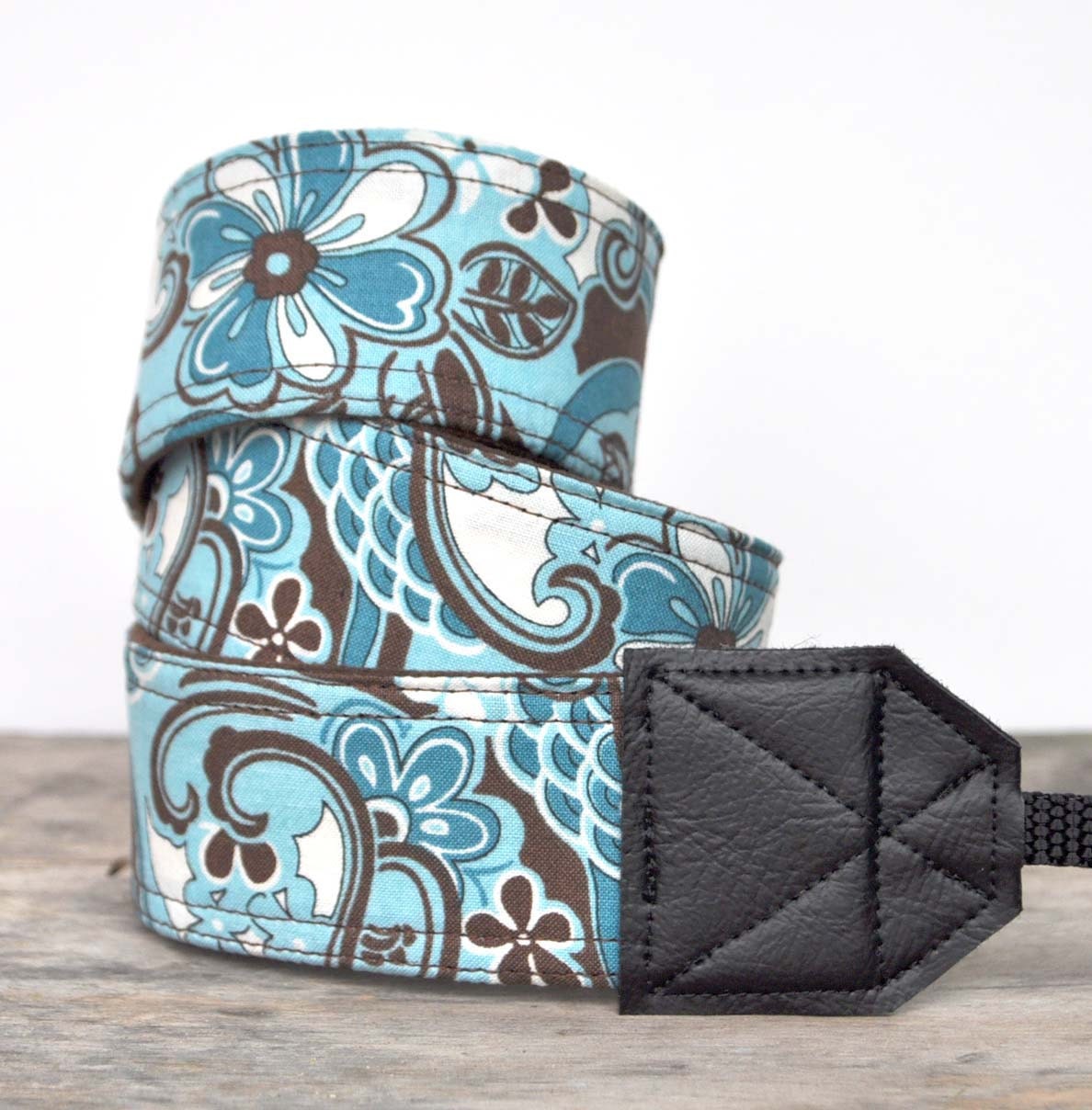 MADE TO ORDER - Camera Strap  - Blue and Brown Floral