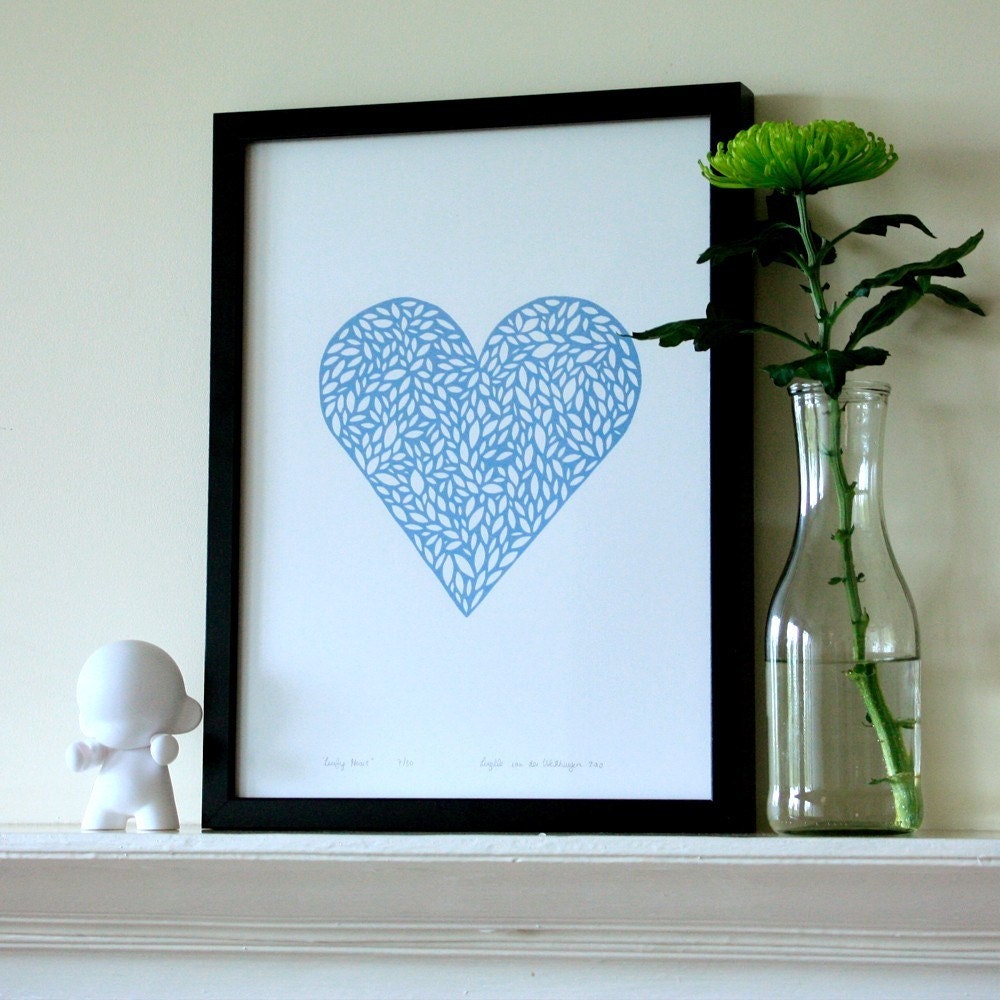 Leafy Heart limited edition print - duck egg blue