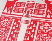 Manor Garden silkscreen print - bright red