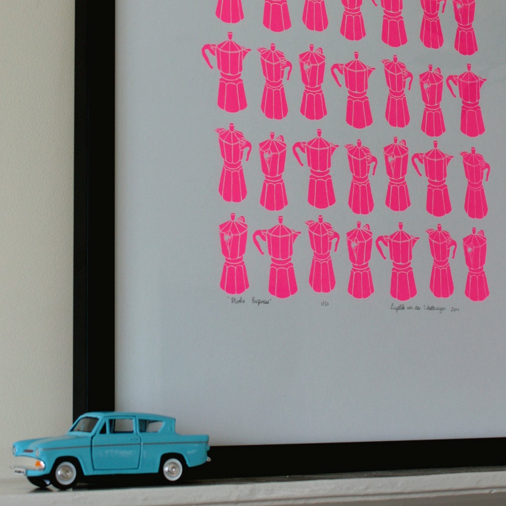 Neon Pink Moka Express silkscreen print JanuarySale