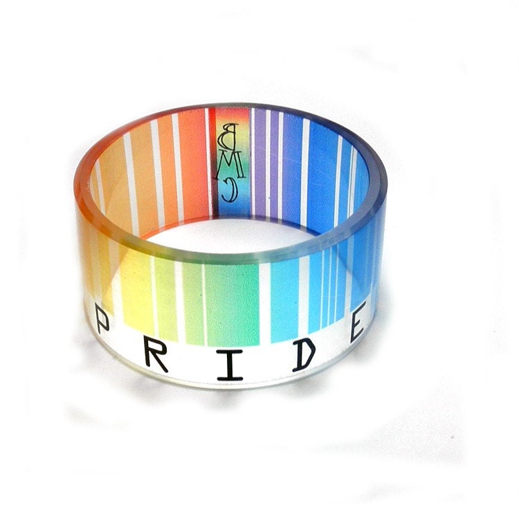 Bangle, bracelet, chunky, resin, Rainbow Pride, by Buy My Crap
