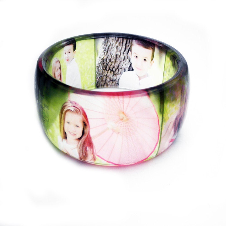XL SUPER CHUNKY Custom Personalized Keepsake Photo Bangle Bracelet, Resin, embedded photographs, personalized, custom, by Buy My Crap