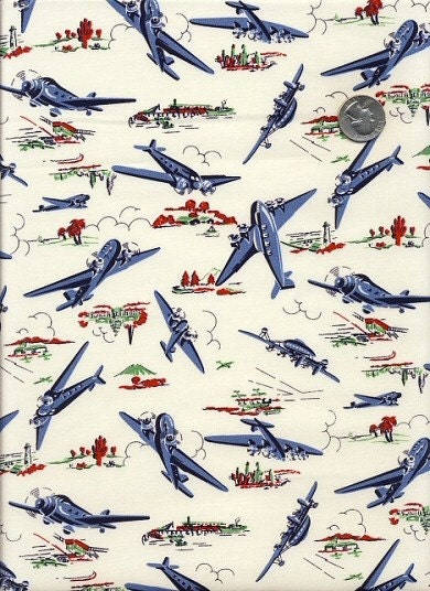 Wild Blue Yonder - Boys Vintage Style Airplane Fabric C697 - Michael Miller - By The Yard