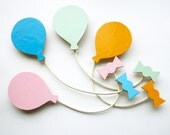 Balloon and Ribbon Brooch - Wooden Brooch - Collar Clip - Sweater Clip - Pastel Jewellery - Pink, Blue, Mint or Yellow
