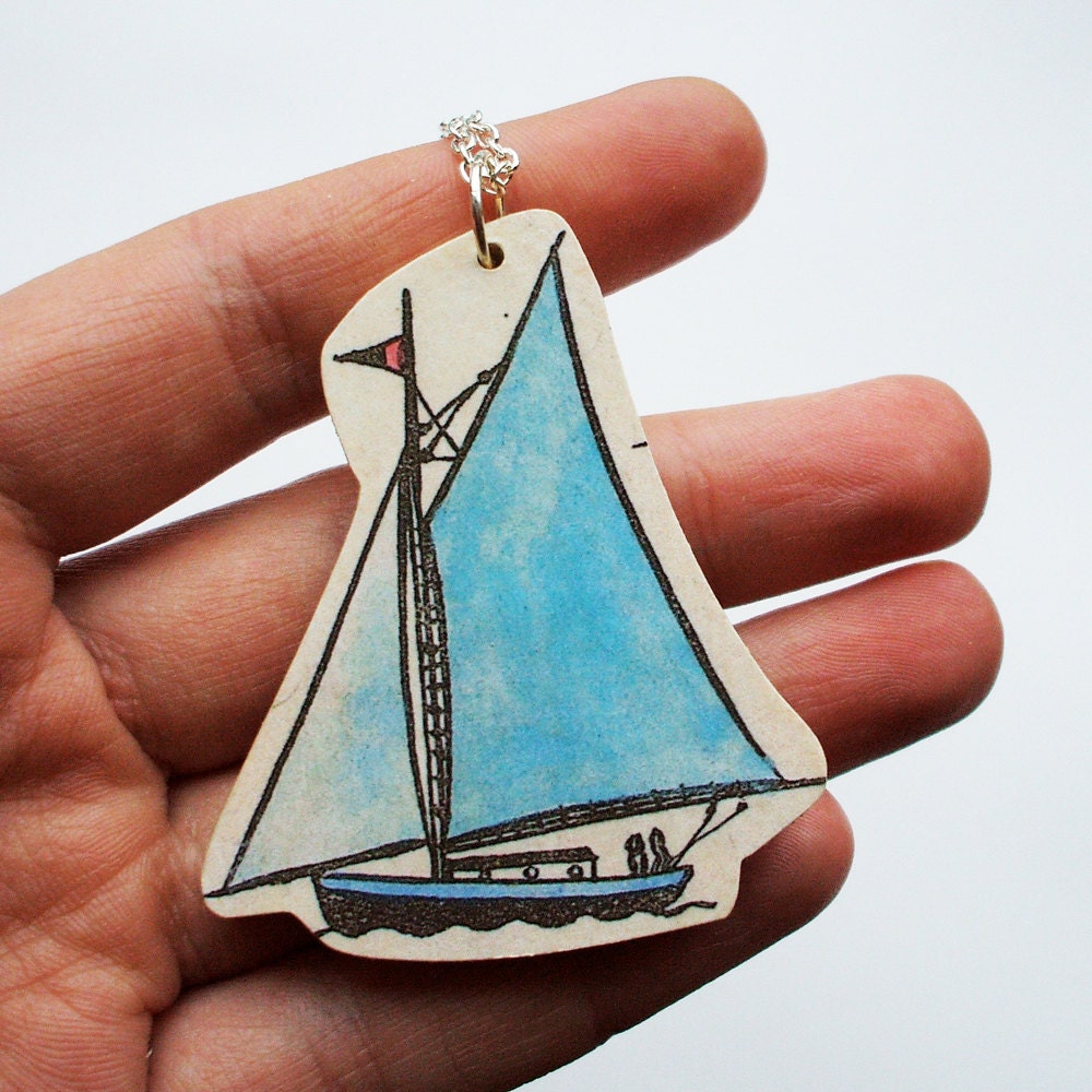 Wooden Sail Boat Nautical Necklace