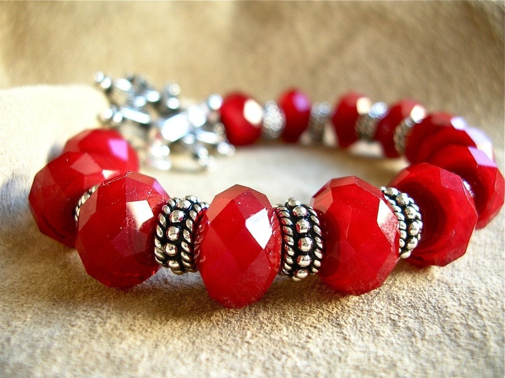 Red Hot Love - Chalcedony with Bali Sterling Bracelet