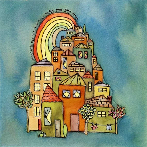 Tiny Village - watercolor print and verse