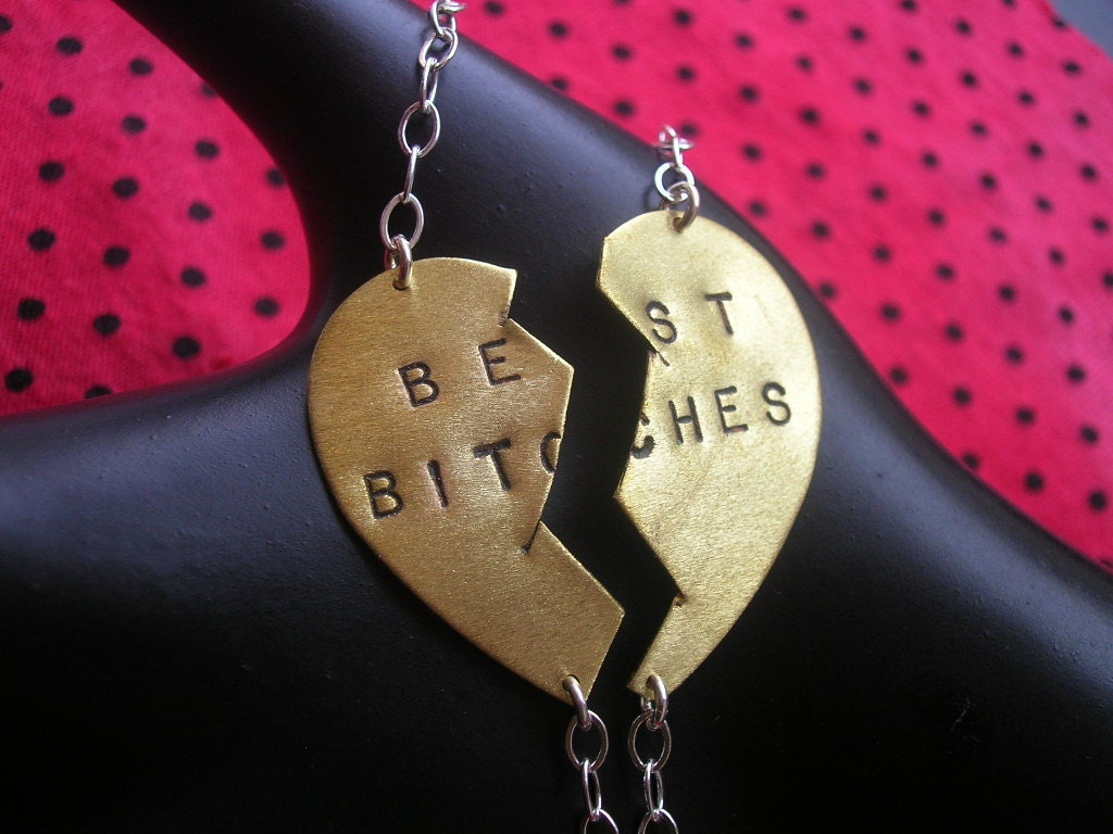 Best Bitches Bracelets--MADE TO ORDER-----Hand Stamped Split Brass Heart Oxidized Bracelets--Best Friends--Two Bracelets