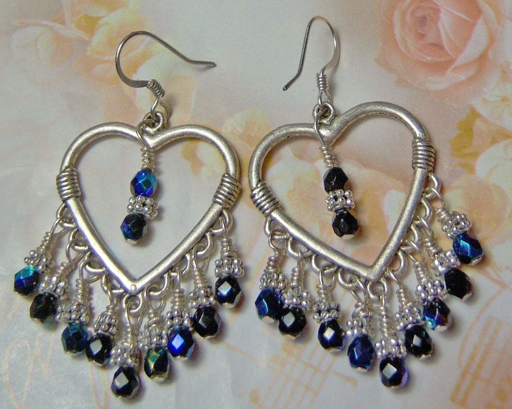 Chandelier Heart with Blue Iris Czech beads