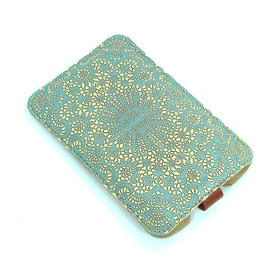 Leather iPhone (All) iTouch (All) case HTC -  Teal Double Lace