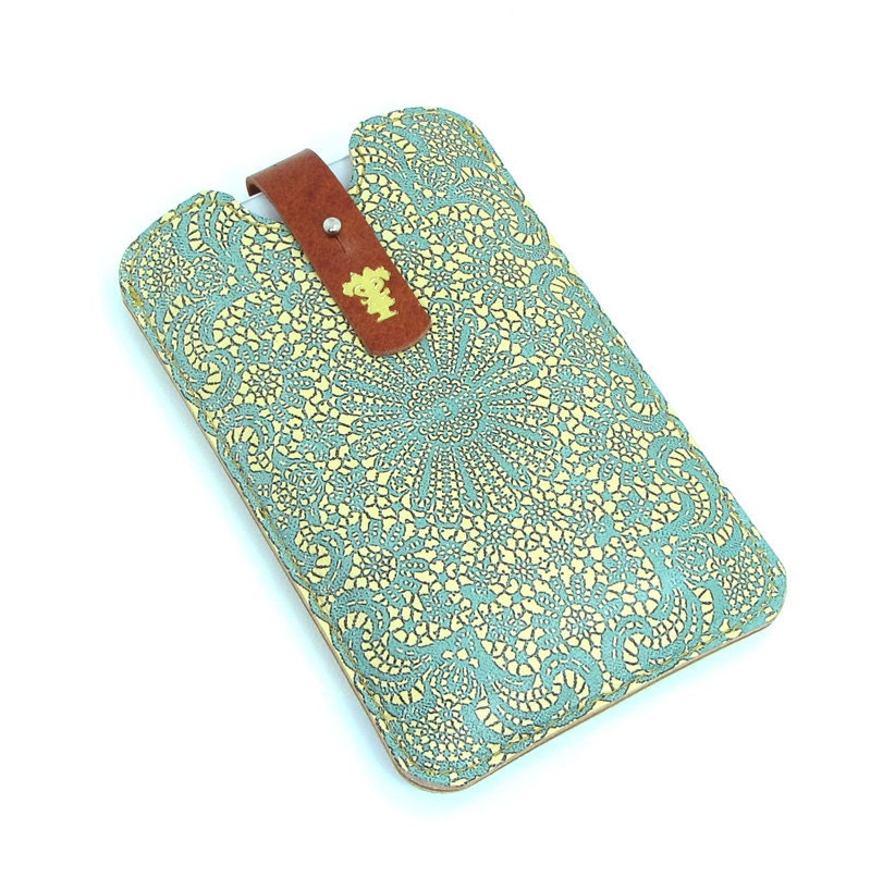 Leather iPhone (All) iTouch (All) case HTC -  Teal Double Lace