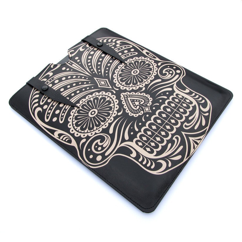 Leather new iPad case - Sugar Skull in Black