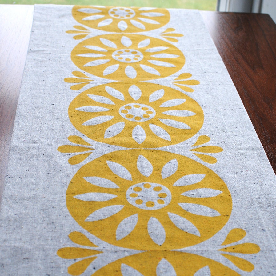 Block Printed Recycled Hemp Runner in Sunburst in Butternut