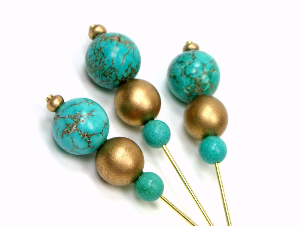 Beaded Counting Pins, Marking Pins, Needlepoint, DIY Crafts, Turquoise, Magnesite, GIft, TJBdesigns